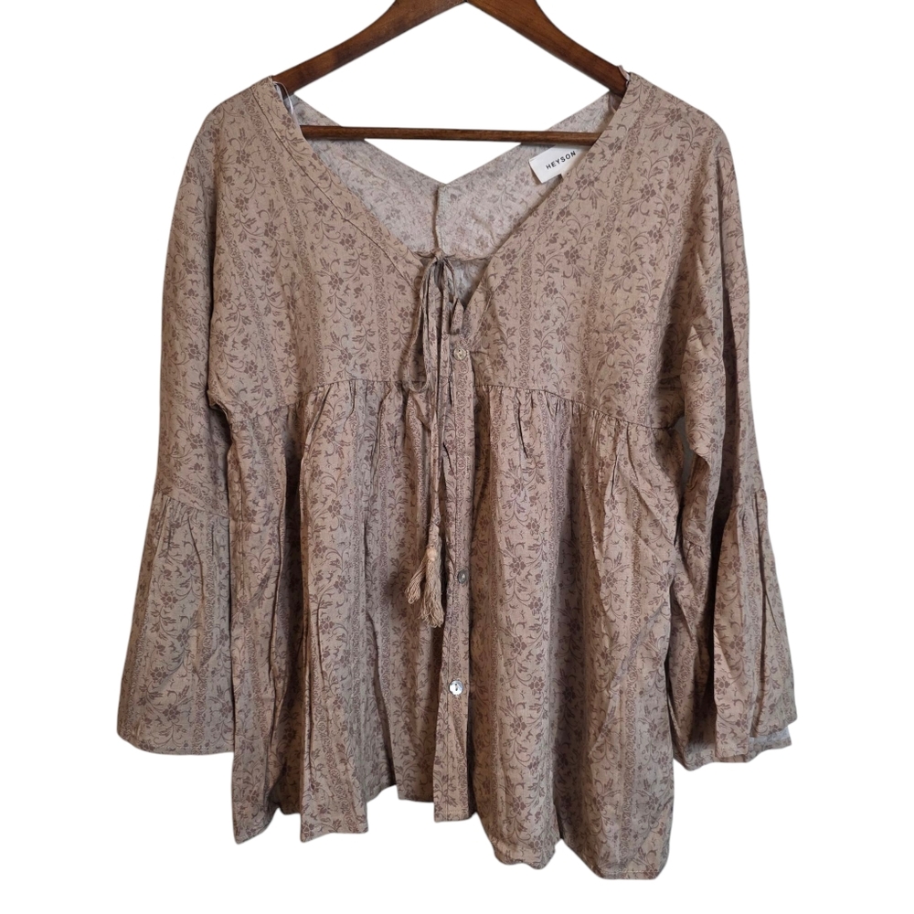 🔴 Heyson Womens Babydoll Top Floral V Neck Long Flare Sleeve Mulitcolor Small